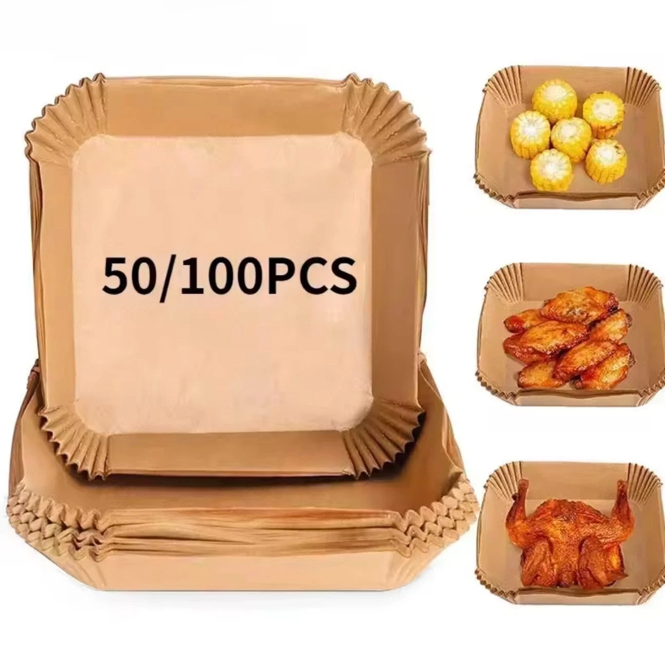 Air Fryer Paper Liners Disposable 50/100PCS Non Stick Baking Sheet Round/Square