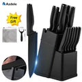 16 Pieces Professional Black Coding Kitchen Knife Block Set with Non-slip Handle