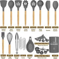 33 Pcs Non-Stick Silicone Cooking Utensils Set with Holder and Wooden Handle