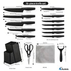 16 Pieces Professional Black Coding Kitchen Knife Block Set with Non-slip Handle